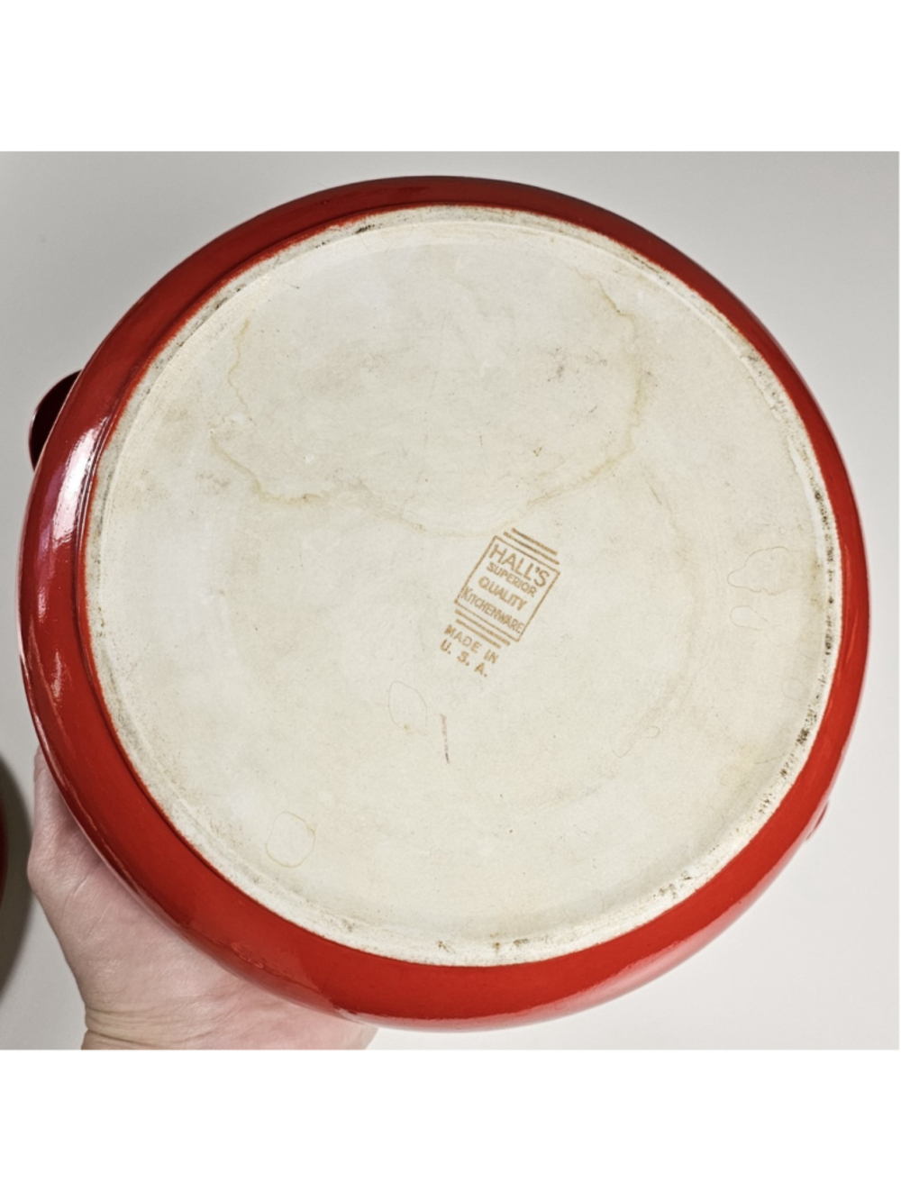 Vintage Hall China Pert Covered Casserole Dish Chinese Red White Tab Handles - Picture 13 of 15
